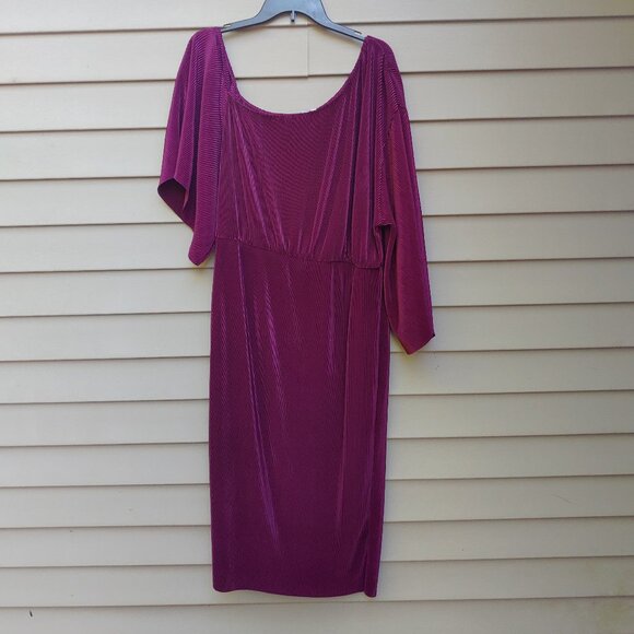 asos Plum Pleated Midi Dress NWT Accordion One-Sided Off-Shoulder Asymmetric - Picture 7 of 11